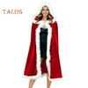 Women Christmas Cloak Fluffy Edge Color Matching Hooded Santa Cosplay New Year Party Performance Costume Festive Poncho
