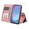 For Samsung Galaxy A25e PU Leather Wallet Case ENKAY HAT PRINCE Phone Stand Cover with Tempered Glass