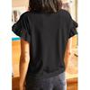 Женская футболка с коротким рукавом, повседневные базовые футболки, летние однотонные вязаные футболки свободного покроя с рюшами и круглым вырезом, блузки