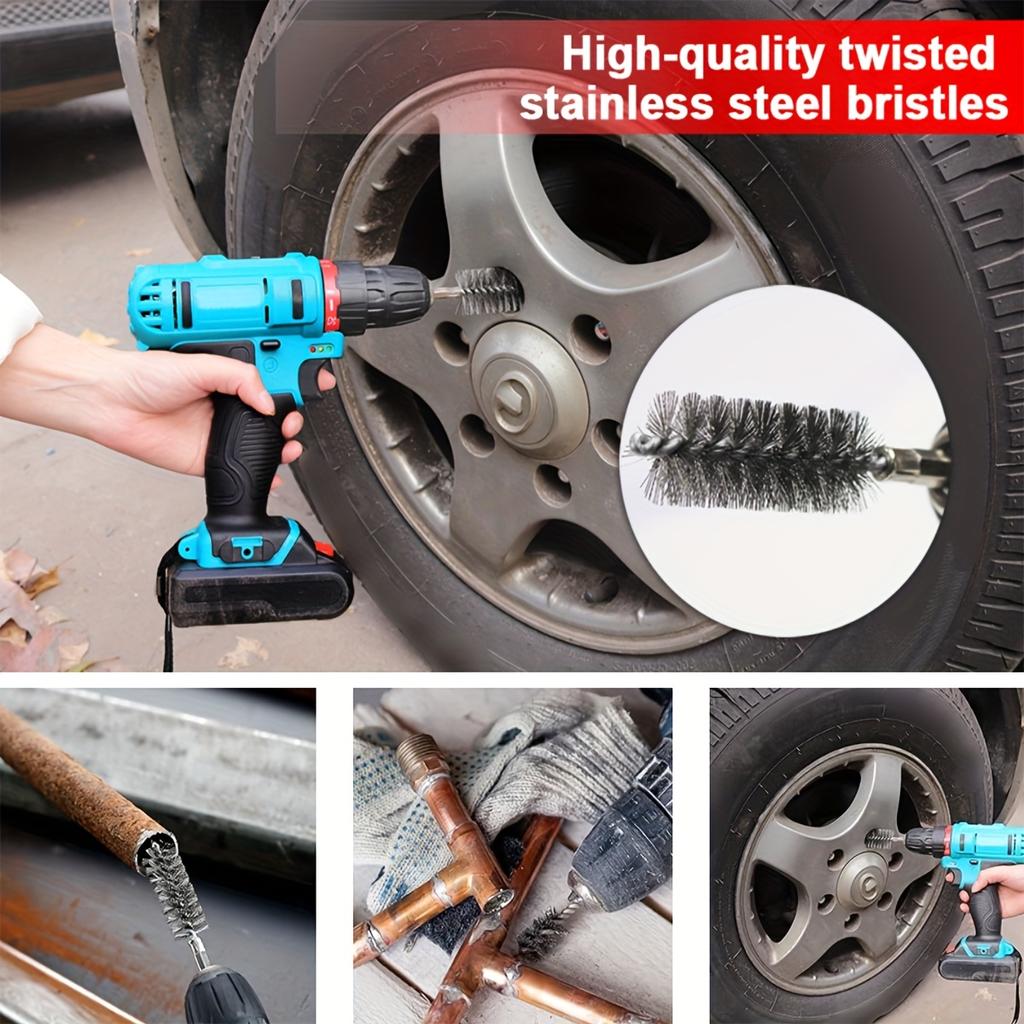 6pcs Stainless Steel Wire Tube Brushes, Multi-specification Wire Brush for Deburring Screws and Threads, Rust Removal, 1/4" Hexagonal Handle Design