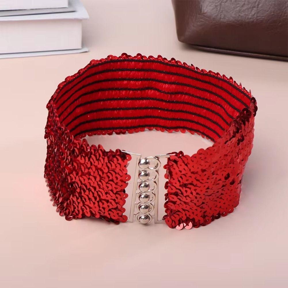 Wide Elastic Sequined Wide Corset Belt Sparkling Waist Corset Belts Fashion Accessories