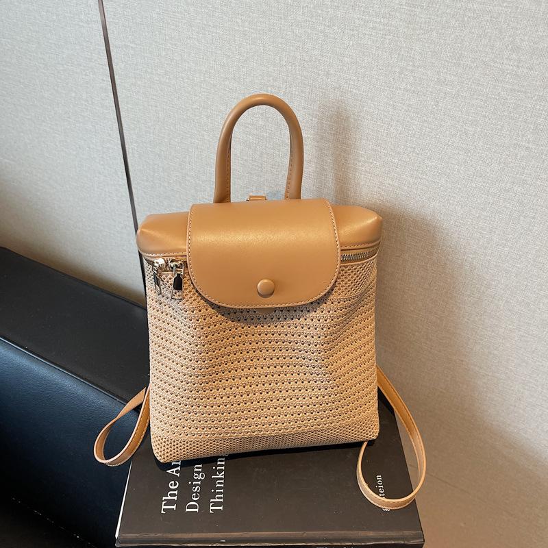 Летняя соломенная сумка женский новый контрастный цвет рюкзак нишевый полый плетеный портативный рюкзак