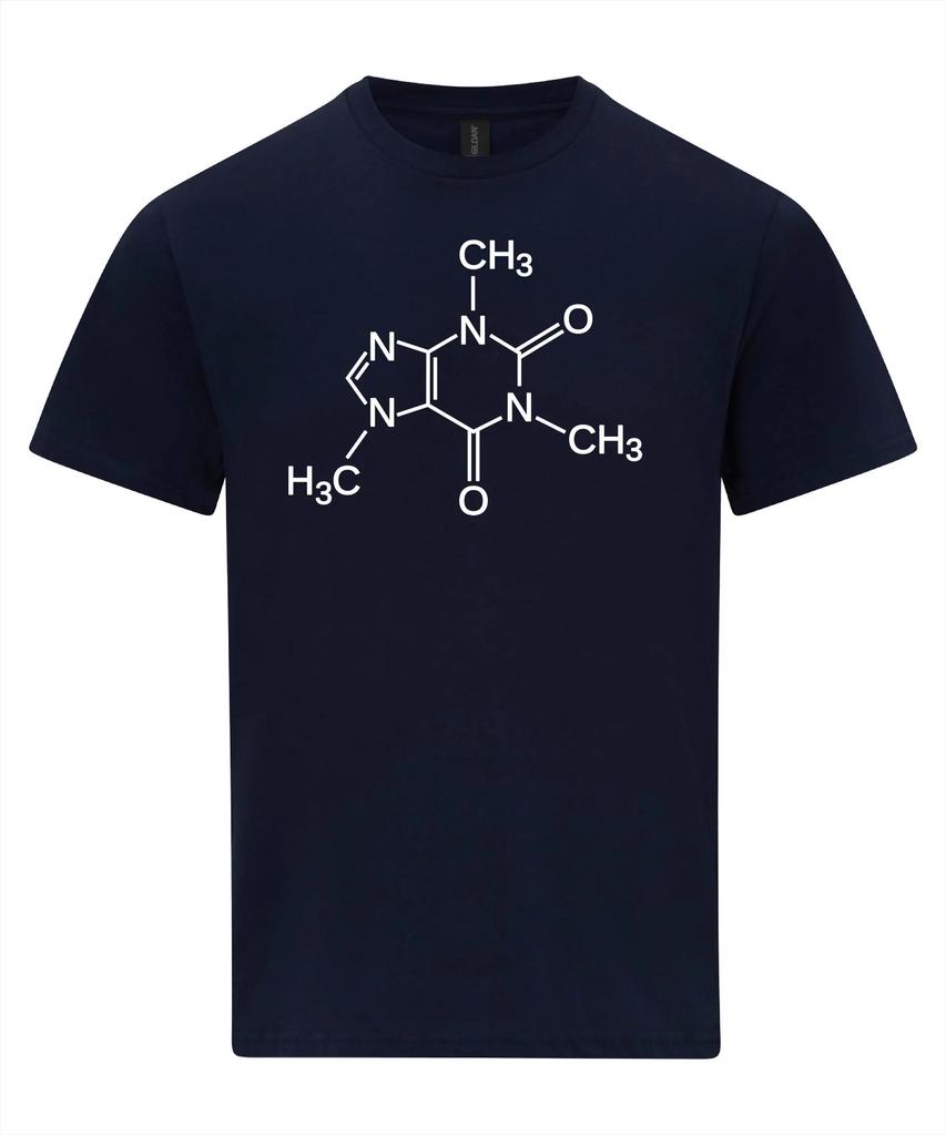 Футболка с молекулой кофеина, футболка с формулой скелета, графические футболки, ретро уличная одежда, футболка с коротким рукавом и круглым вырезом, мужская футболка