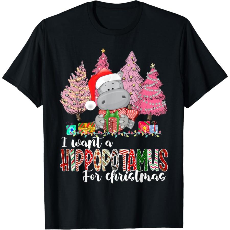 Я хочу бегемота на Рождество Xmas Hippo для ребенка Женская футболка(3)