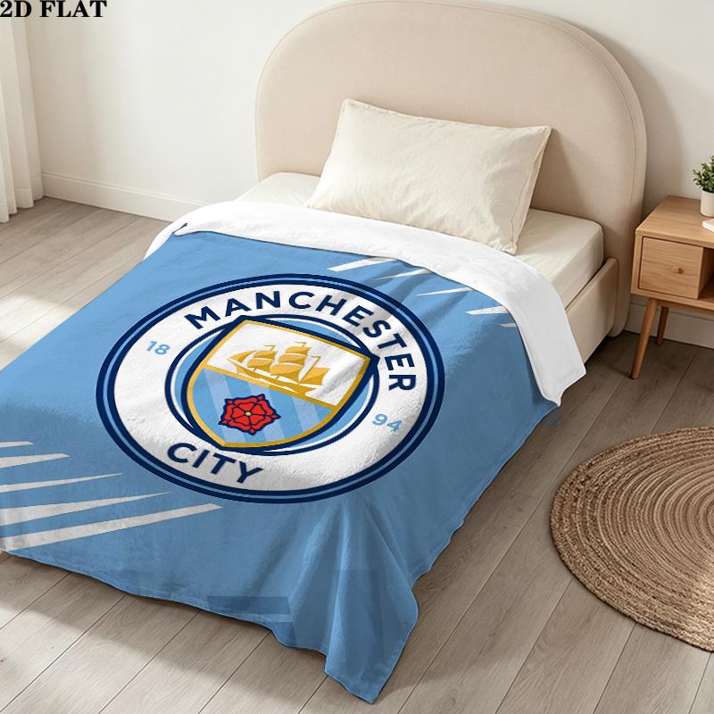 1PC Manchester City Fc Pulse Patterned Flannel Blanket Suitable For All Seasons For Home Decor Warmth And Comfort Gifts Holiday Present