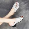 Summer Fish Mouth Hollowed Out Sandals Thick Heel Non-slip Cowhide Women's Sandals