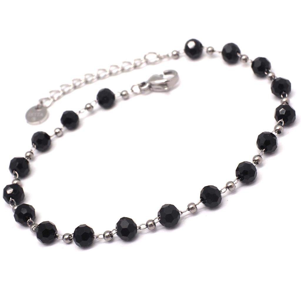 Les Trésors De Lily [Q2437] - Black Silver 'Boho' Steel Designer Bracelet - 4 Mm