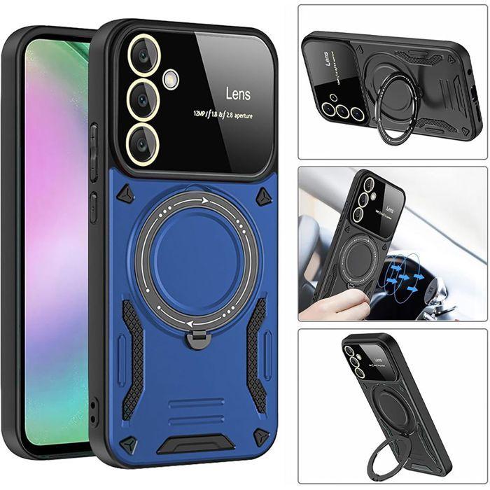 Coque pour Samsung Galaxy A37 5G, Protection Antichoc avec Cercle Magnétique Rotatif - Bleu Marine