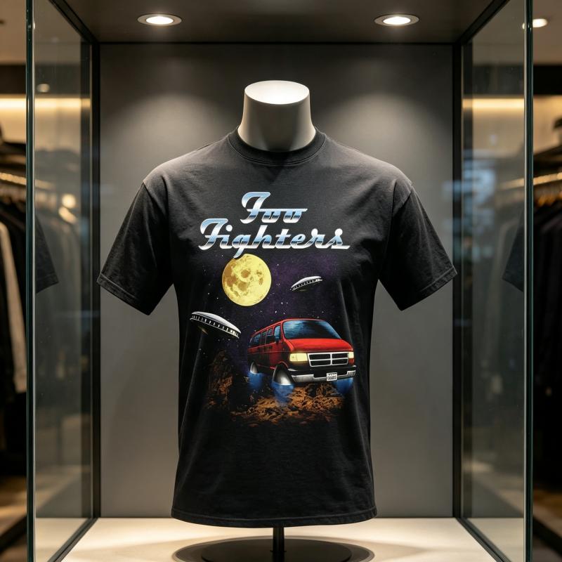 2026 Hot Selling Comfortable and Casual Foo Fighters Retro FF Logo and Star Printed Tshirt Cotton Neutral Rock Fan Tshirt