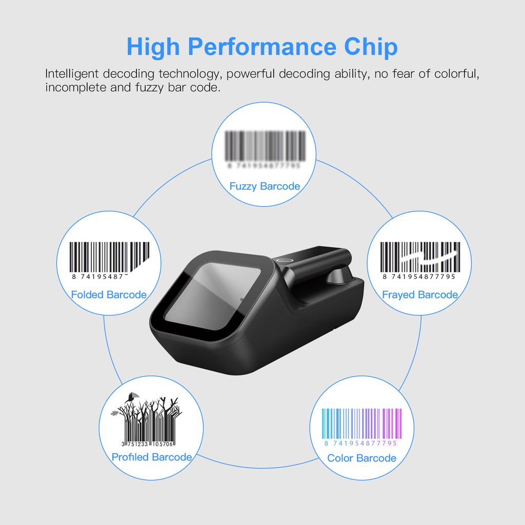 Handheld 3-in-1 Barcode Scanner 1D/2D/QR Bar Code Reader Support BT & 2.4G Wireless and USB Wired Warehouse Mobile Payment