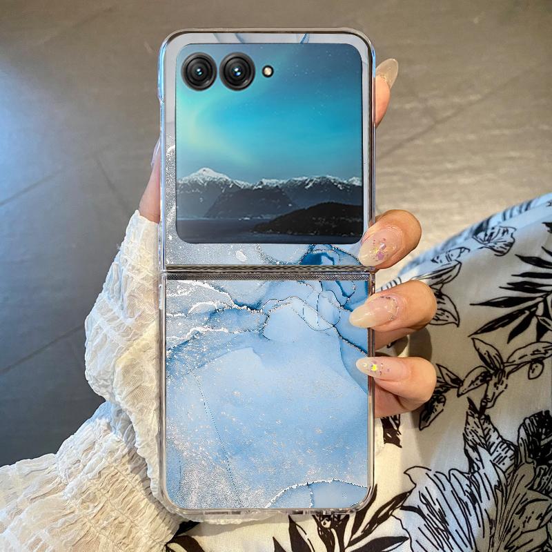 Marble Pattern Phone Case For Motorola Razr 60 40 50 Ultra Razr60 Razr50 Razr40 Shockproof Transparent Folding Hard Back Cover