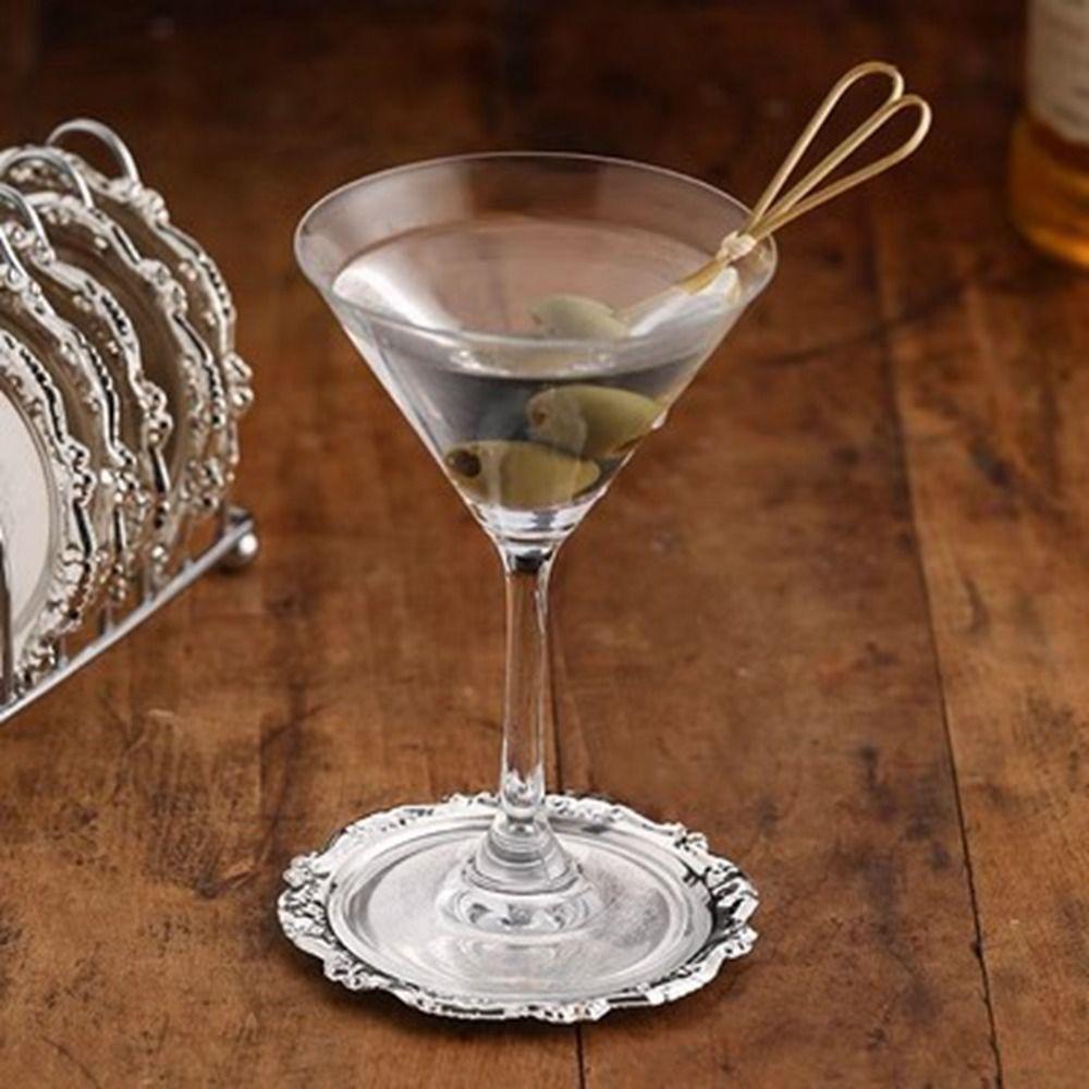 7 Pcs/set Zinc Zinc Zinc Alloy Patterned Cup Mat Plated Metal Cake Tray European Decor Racks  Fruit Tray