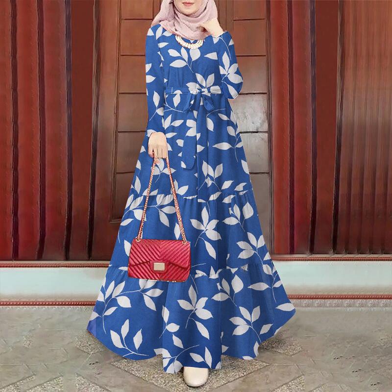 Elegant Floral Plus Size Muslim Women's Loose Dress Robe