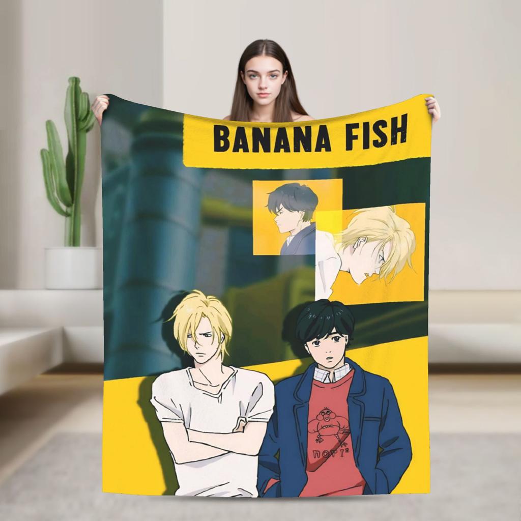 Banana Fish Anime Throw Blanket for Couch  Soft Fuzzy Plush Blanket 50x60 Inch Multiple Sizes Bedspreads for All Seasons