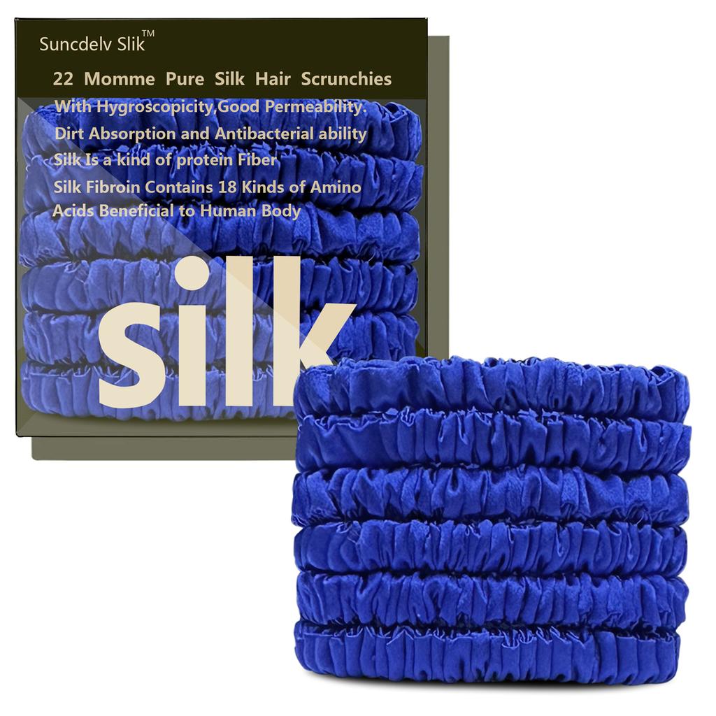 6PCS 100% Pure Mulberry Silk Hair Scrunchie Handmade Hairbands Women Girl Hair Accessories Pure Color Natural HairTies Box