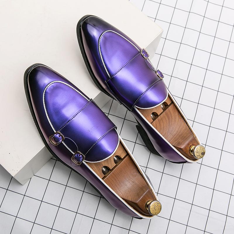 Fashion Hot Selling Men's Shiny Leather Shoes Europe America Purple Men's Leather Casual Shoes Flat Bottomed Loafers Anti Slip Shoes