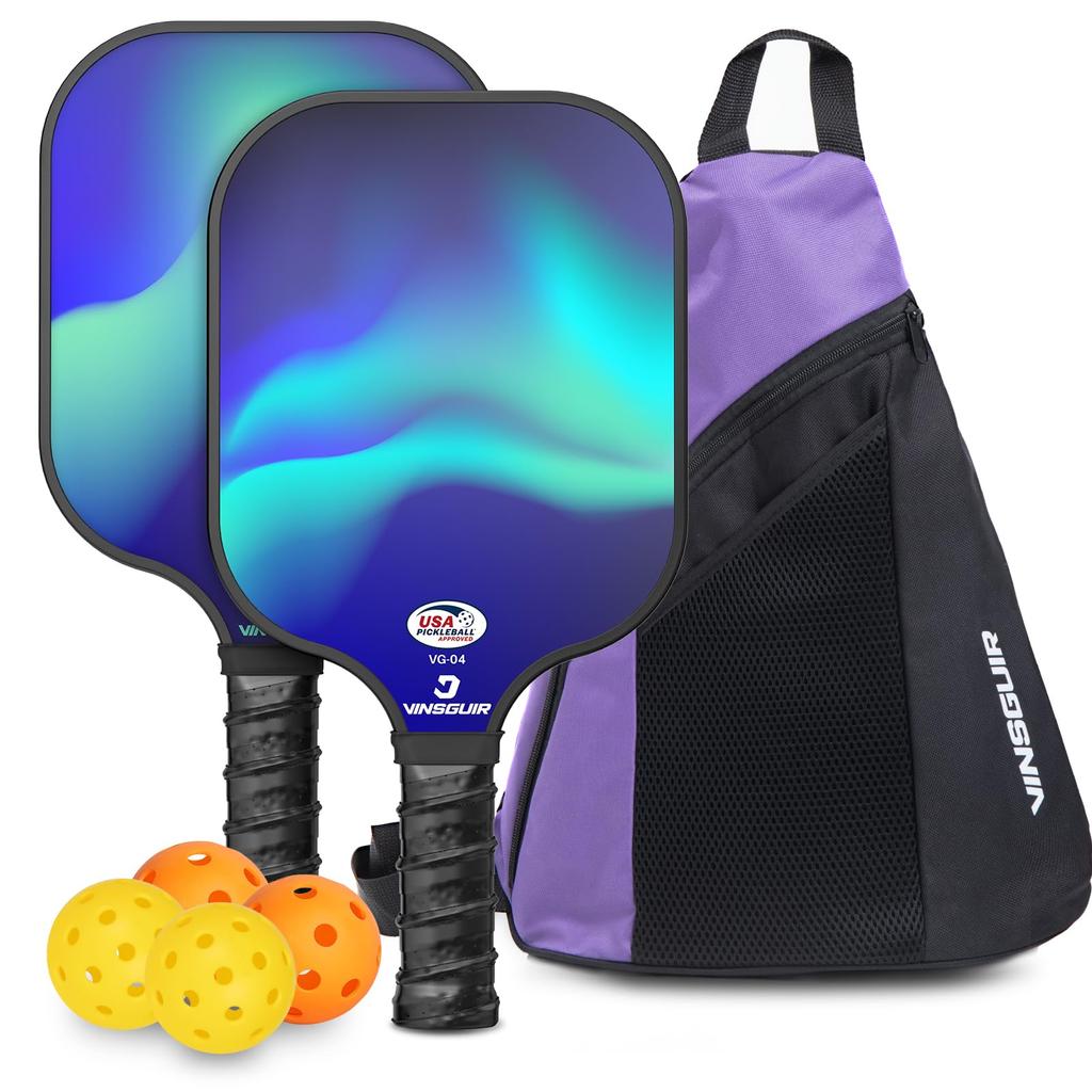 VINSGUIR Набор для пиклбола из легких ракеток из стекловолокна USAPA с сотовым ядром 4 Чехла Отлично подходит для начинающих и в качестве подарков Ракетки, 2, Одобренные, Ядро,