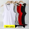 Men's White Pure Cotton Sleeveless Tank Top - Summer Fitness & Sports