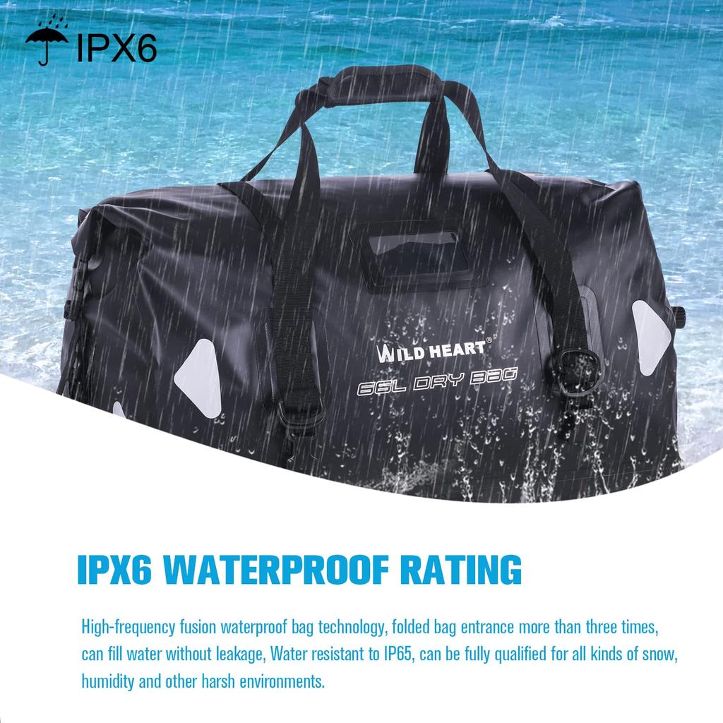 WILD HEART Waterproof Duffel 40 L (IPX6, with Shoulder Strap & Tie-Downs) for Touring/Camping