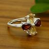Красный гранат и цитрин Кольцо с драгоценными камнями Стерлингового серебра 925 пробы Твердые 4 камня Модные кольца для женщин Идея подарка Ювелирные изделия с драгоценными камнями 5,5 г приблизительно
