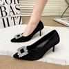 Women Pumps 2025 New Square Buckle Pointed Heels Women Thin Heeled Baotou Banquet High Heels Shoes for Women Zapatos De Mujer