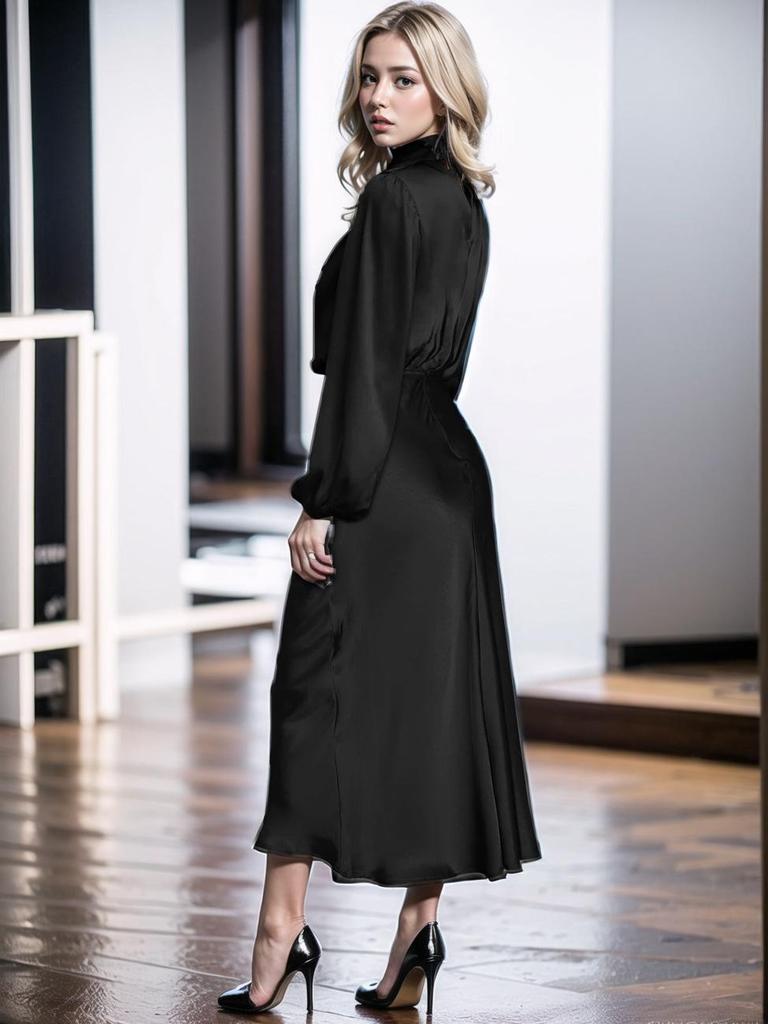 Elegant Women's 2025 Autumn Satin Long Sleeve Evening Dress