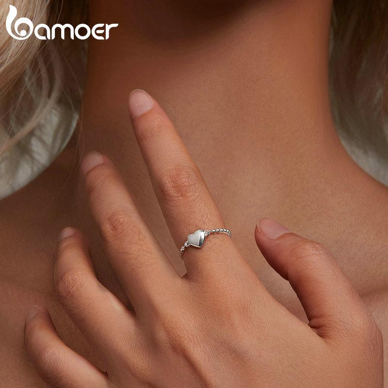 BAMOER стерлингового серебра 925 пробы кольцо с сердцем из бисера кольцо оригинальный дизайн ювелирные изделия подарок для женщин вечерние