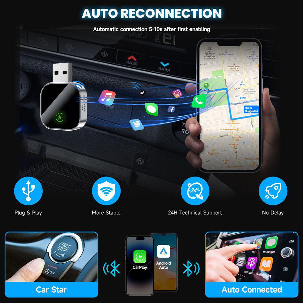 Новая CarPlay Box: 2-в-1 Навигация Android Auto с адаптером двухрежимного подключения в одно касание