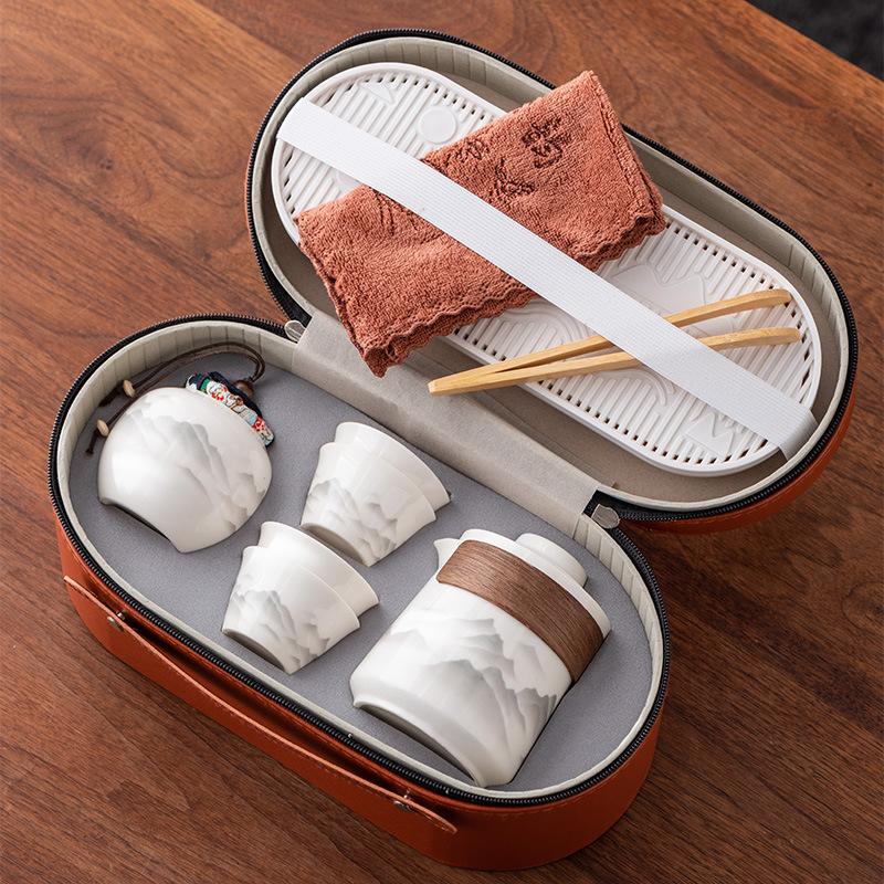 Набор для путешествий Гуочао для чая, тушь и акварель, чайник на три, четыре или шесть чашек, экспресс, портативный набор для хранения в подарочной коробке для улицы, подарки высокого класса.