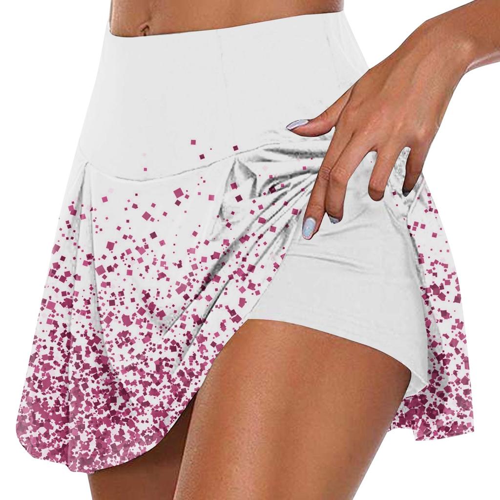 Women's Athletic Stretchy Pleated Tennis Skirts Run Yoga Inner Shorts Elastic Sports Golf Skorts Printing