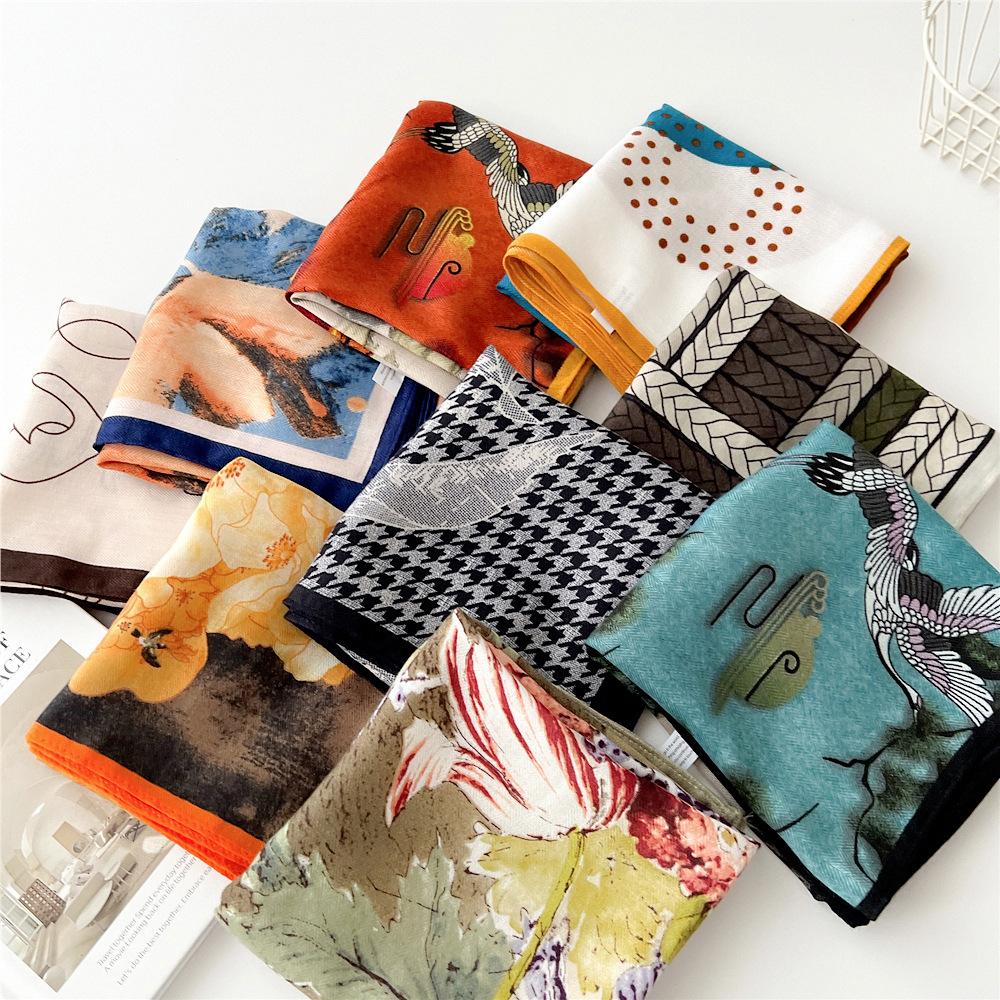 65 Fashion Style Cotton And Hemp Small Square Scarf For Women'S Professional Decoration Scarf Dual Use Shawl Outer Wear Spring And Autumn Scarf