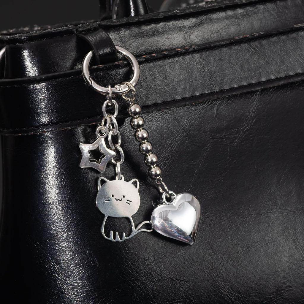 Silver Cat Star Simple Bead Accessories Bag Pendant Cartoon Cute Accessories Gift Bag Charm