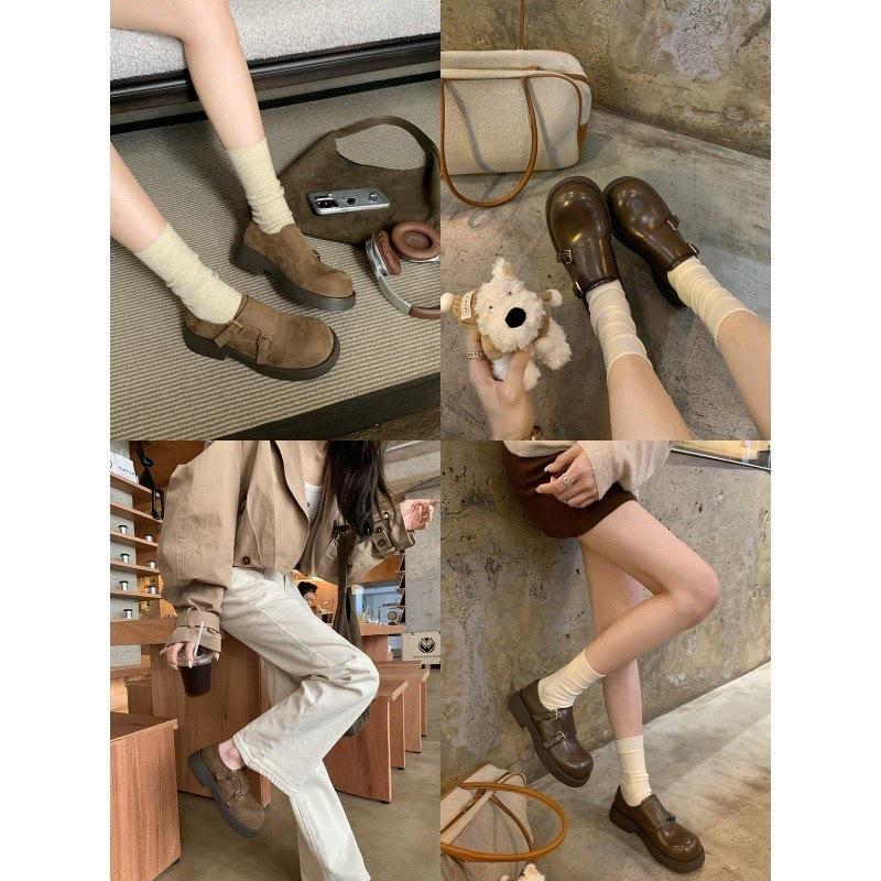 Улица. Martin Academy~ Стильные кожаные туфли в британском стиле с двойной пряжкой, круглой головкой и одной педалью