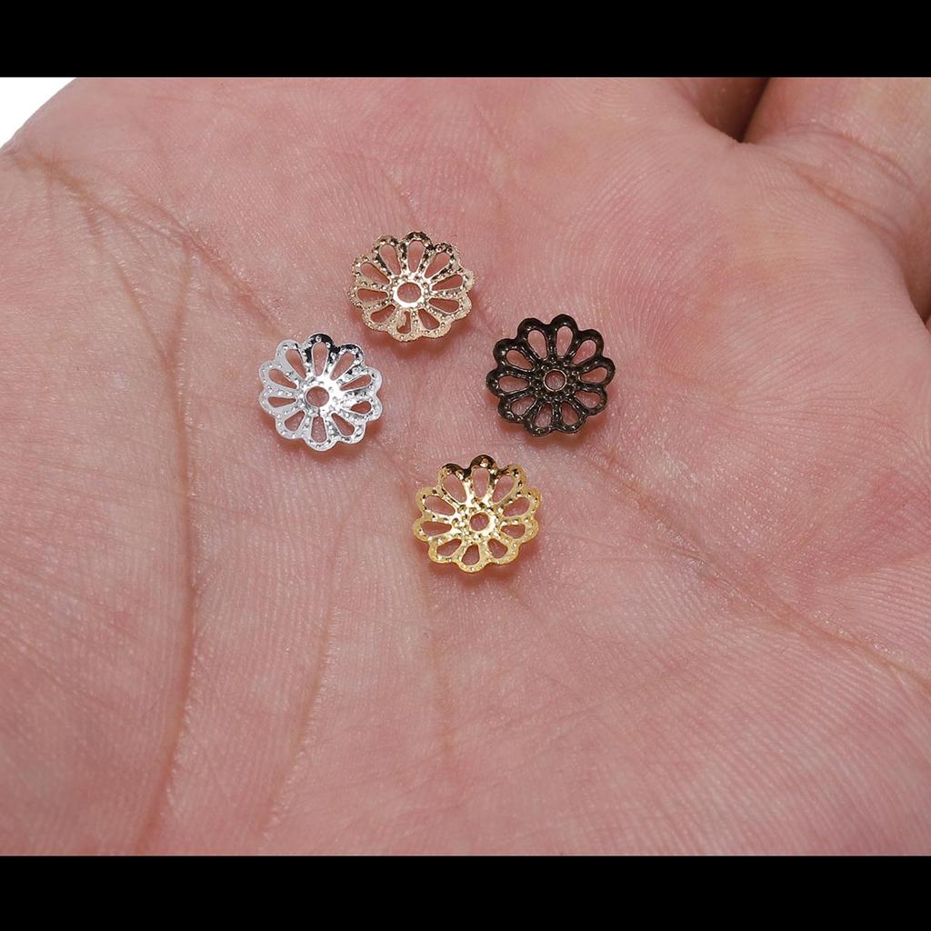 Металлические колпачки для бусин в форме цветка для изготовления ювелирных изделий - 200 шт., 7 мм и 9 мм, золото, серебро, розовое золото, черный