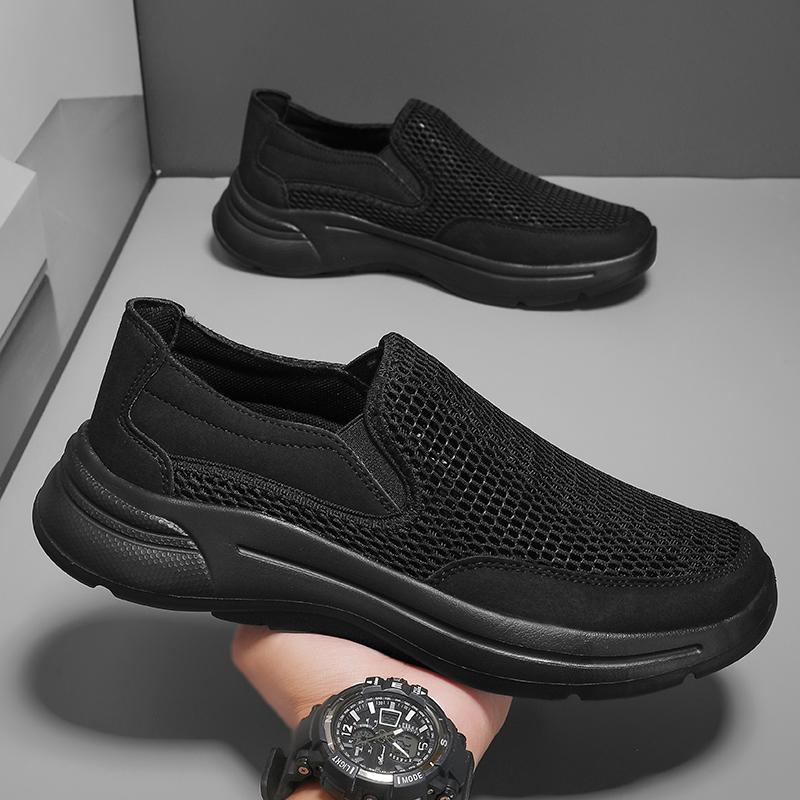2025 Men Mesh Loafers Walking Shoes Outdoor Summer Flats Black Fitness Sports Sneakers Comfortable Big Size 39-48