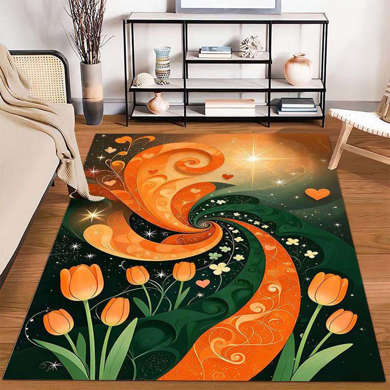 Colorful Tulip and Swirl Pattern Carpet with Hearts and Stars Design Suitable for use as an anti-slip for living room bedroom sofas