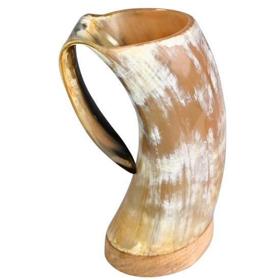 15.24 Cm Handmade Viking Horn Mugs Set of 2m Medieval Mead Cups with Wooden Base