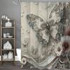 Shallow Embossed Art Butterfly Flower Shower Curtain, Bathroom Decorative Shower Curtain, Waterproof Shower Curtain with Hooks