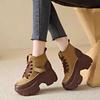 Women's Shoes On Sale High Quality Lace Up Women Boots Winter Round Toe Mixed Colors Short Barrel Platform Increase Height Boots