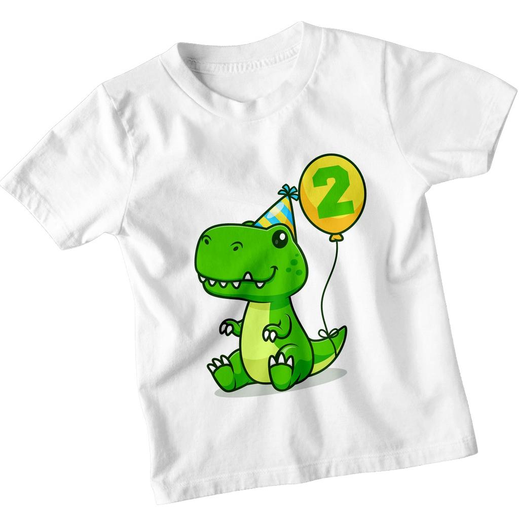 Personalised Dinosaur 2nd Birthday 100% Cotton T-shirt Mens Tees Top Custom Boys Girls Tee