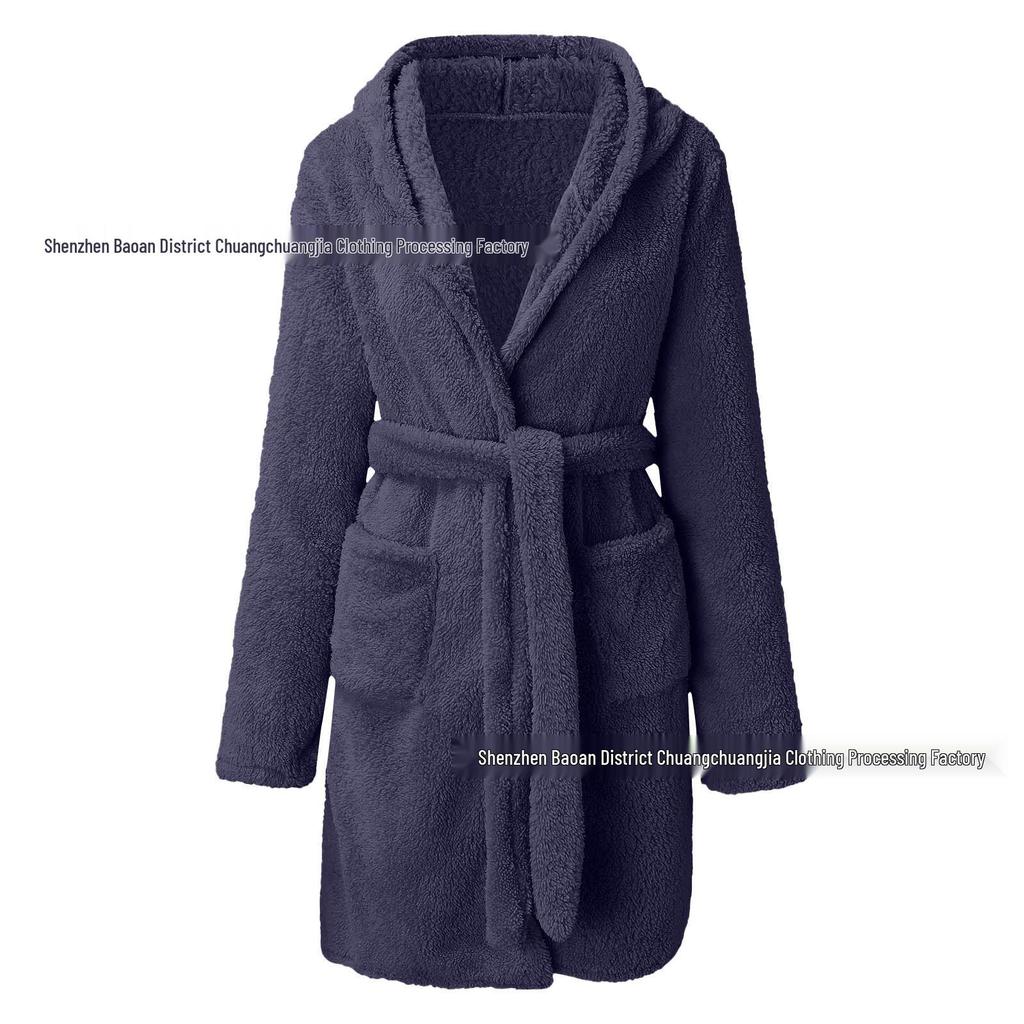 2024 Cozy European & American Autumn/Winter Hooded Fluffy Women's Pajamas and Warm Bathrobe