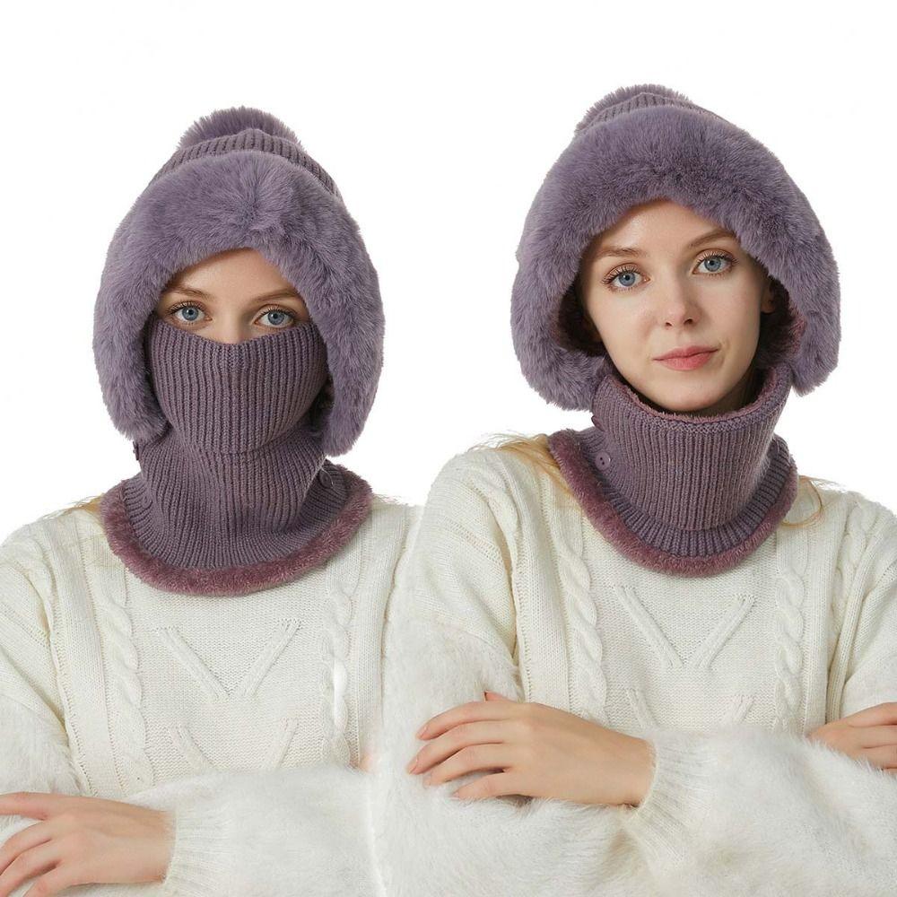 Windproof 2in1 Scarf Hat Thicken Warm Balaclavas Hat Casual Winter Cap Mask Set Ski
