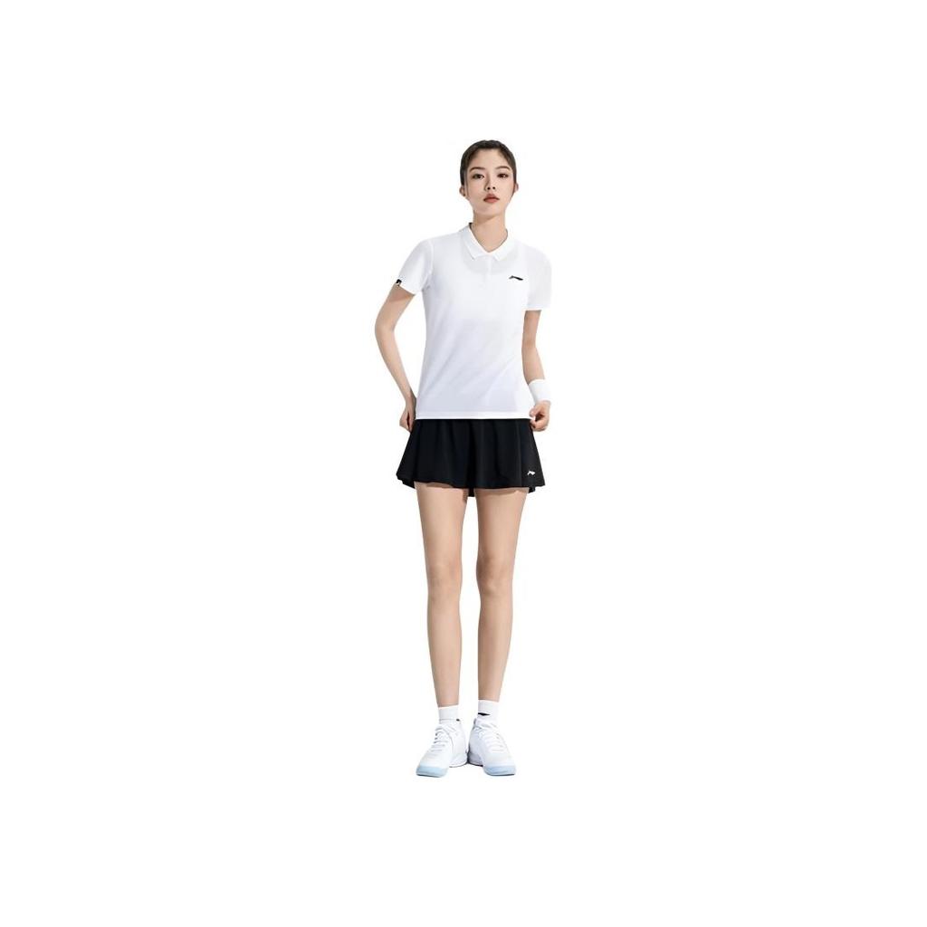 Li-Ning Solid Color Simple Polo Collar Short Sleeve T-Shirt Quick Dry Cool Versatile Sports Shorts Casual Set Women Sets APLR126-4+AKSUA22-1