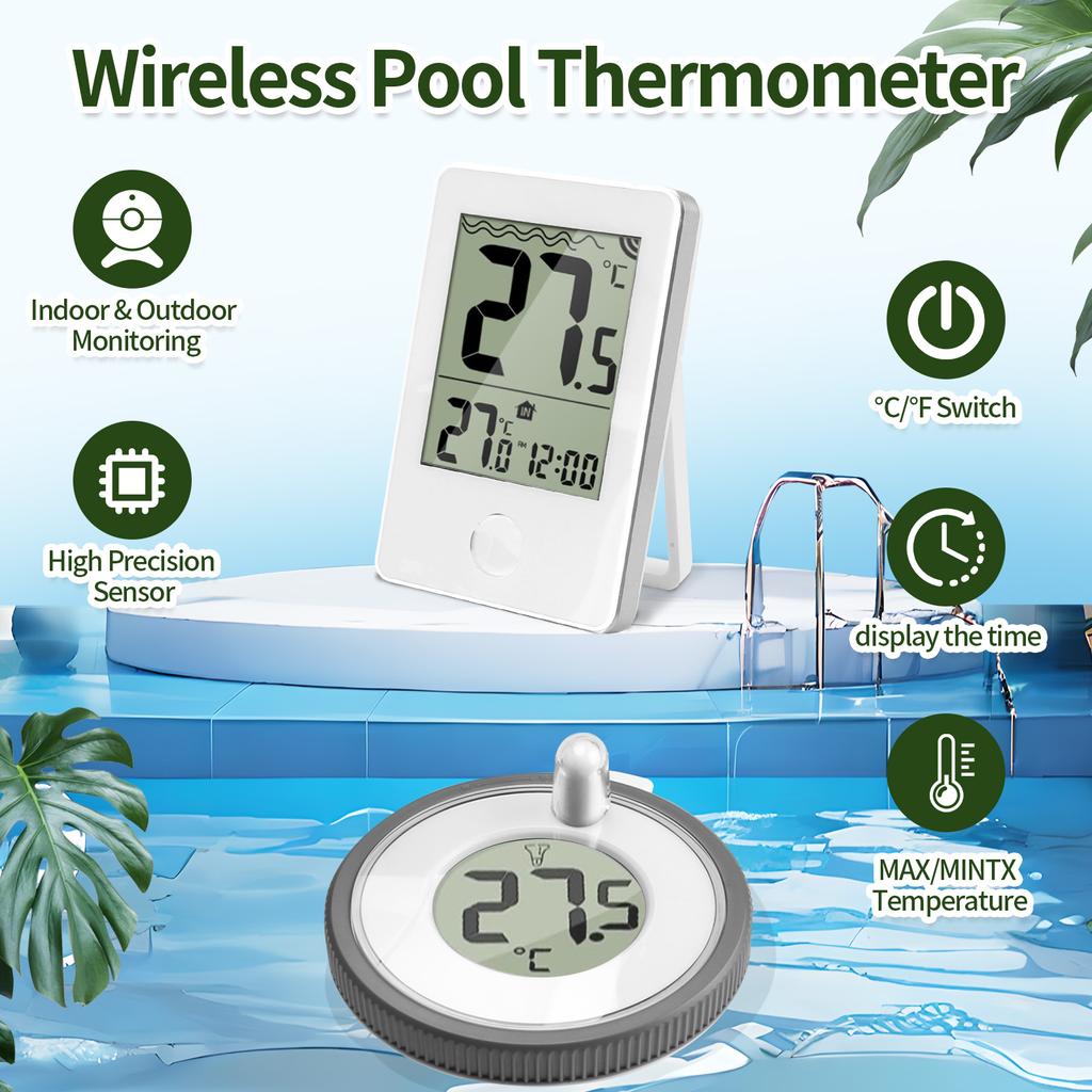 Digital Swimming Pool Thermometer Wireless Floating IP67 Waterproof with Temperature Monitor for Bathroom Aquarium Pond Bathtub