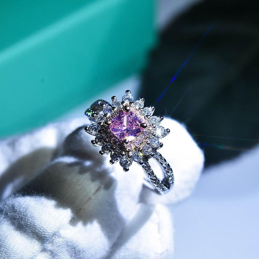 Open Ring PT950 Plated Two Tone Colorful Zirconia Diamond Engagement Wedding Ring for Women