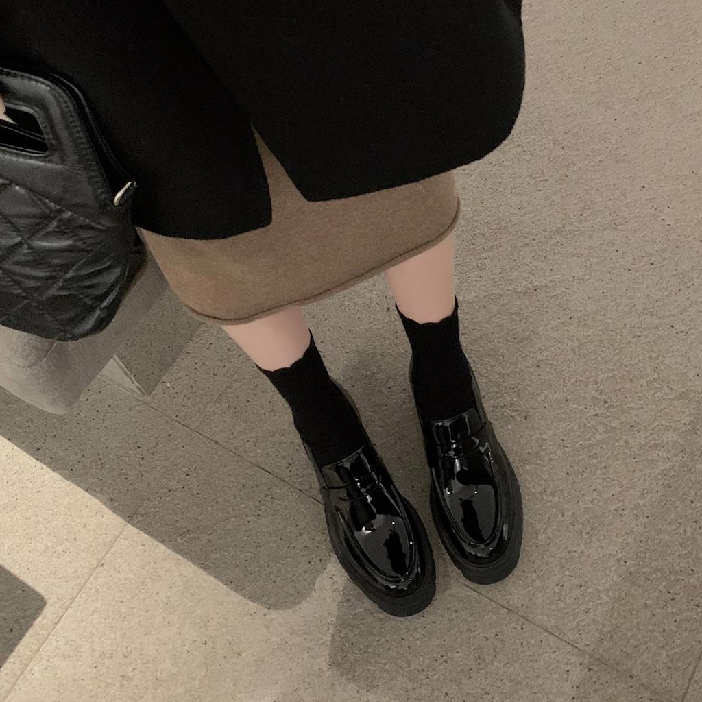 Кожаные лоферы с круглым носком, на толстой подошве, с высотой, на одной педали, женские, на толстом каблуке, в британском стиле, ретро, одинарные туфли, туфли-маффины, маленькие кожаные туфли