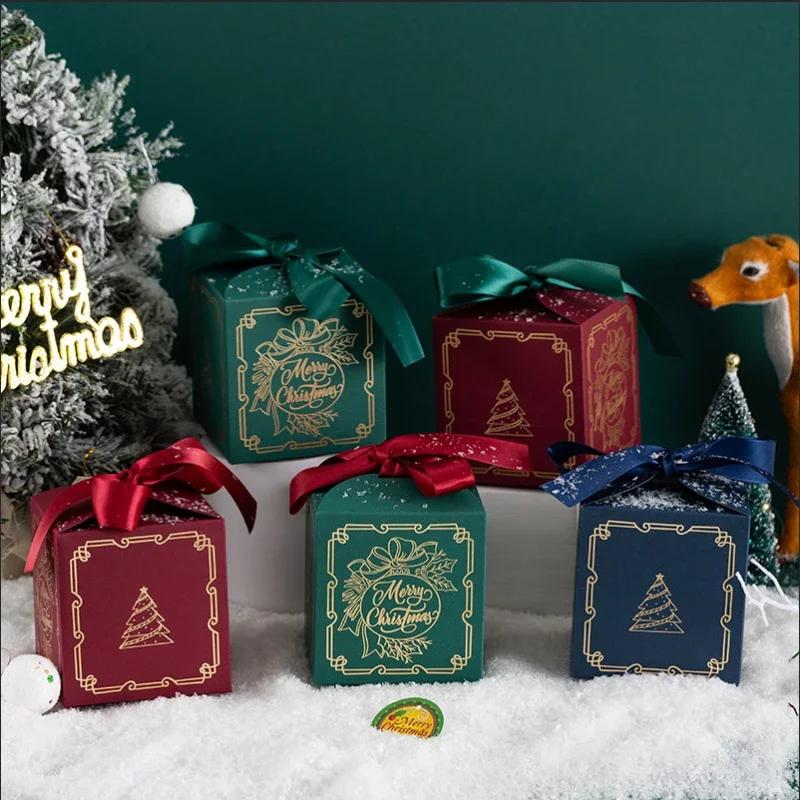 Новая Рождественская Коробка-Яблоко Коробка для Подарка на Сочельник Красная Зеленая Синяя Тиснение Фольгой Высококачественная Лента Рождественская Фруктовая Подарочная Коробка