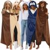 Cartoon Animal Hooded Blanket Flannel Wearable Women Winter Warm Throw