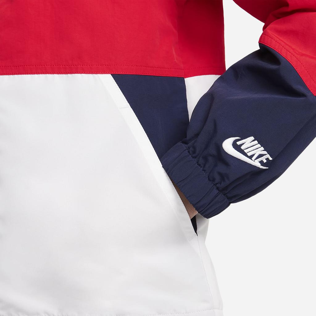 Nike Куртка Ss22, длинное пальто с капюшоном и молнией, цветные блоки, детские куртки, университетский красный DZ7291-657