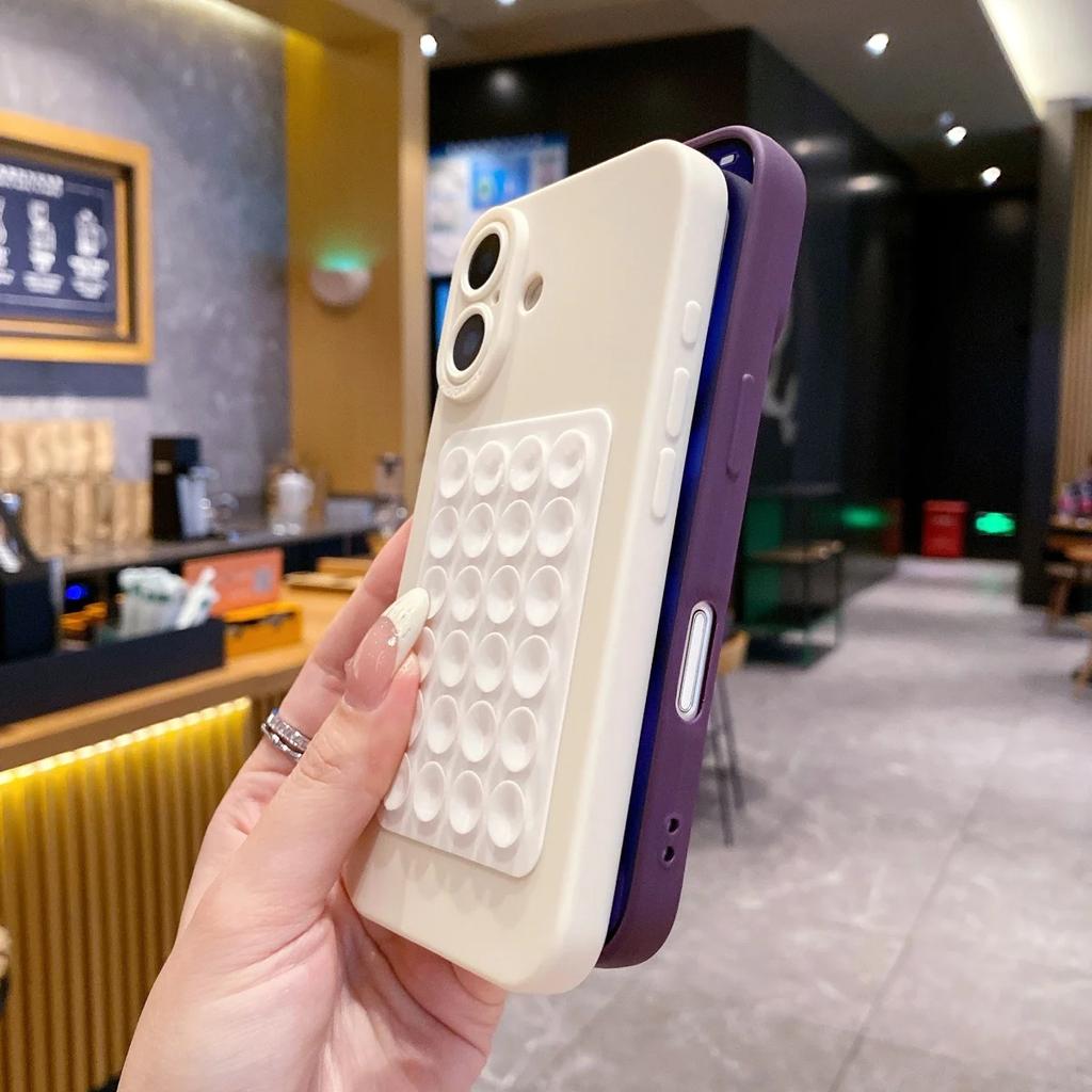 Милый Творческий Присоска Мягкий Силиконовый Чехол Для iPhone 17 Air 16 15 14 Plus 13 12 11 Pro Max Держатель для Селфи Гаджет Забавная Обложка